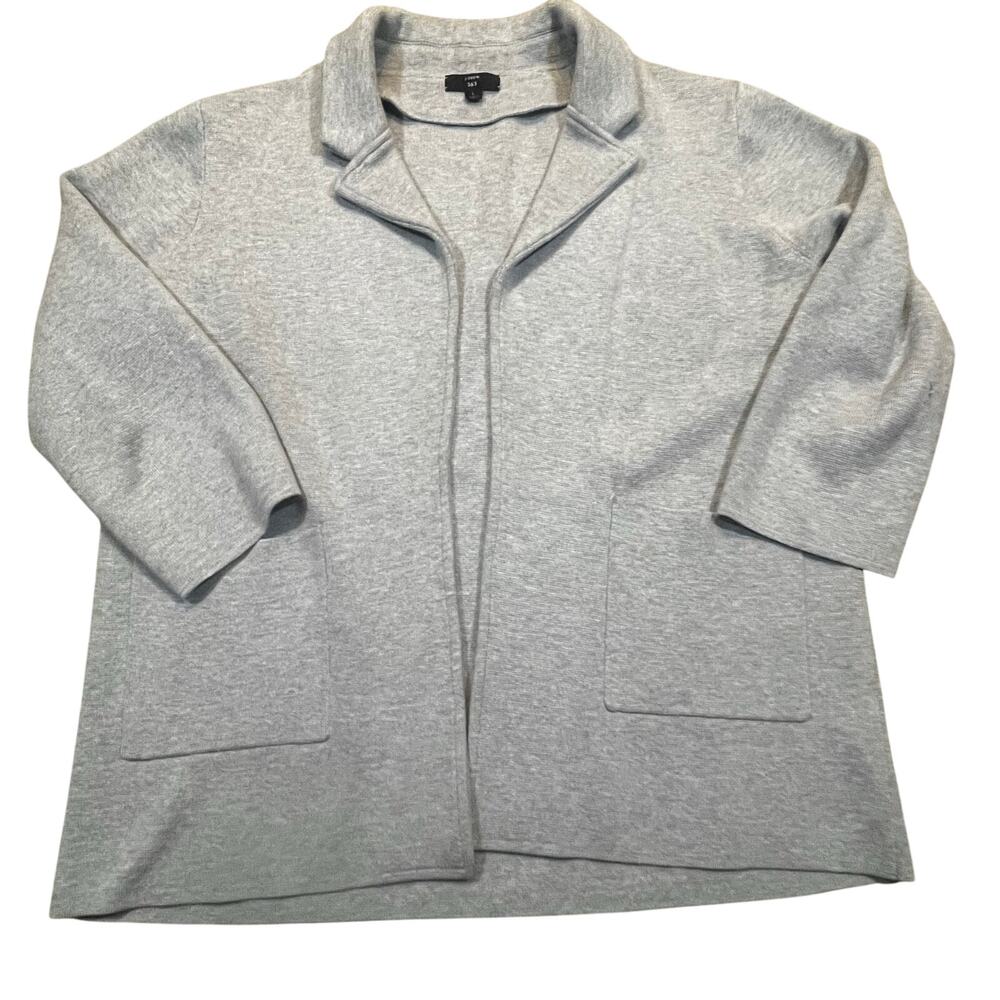 J.Crew 365 Gray Open Front Cardigan Blazer Merino Wool Blend Womens L